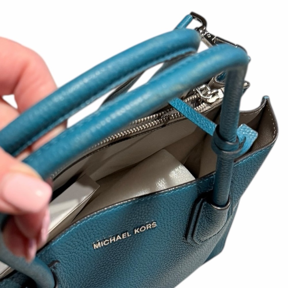 Michael Kors Leather Satchel Teal Turquoise Authentic - Picture 11 of 14